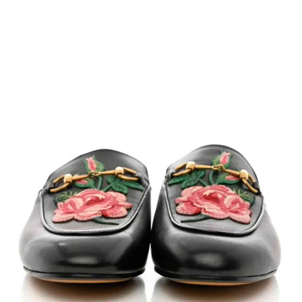 GUCCI Princetown Leather Mules Enbroidered Floral Horsebit Flats Sz. 36 NEW - Picture 3 of 12